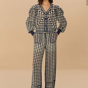 New with tags FARM Rio Navy and Cream Crochet Top